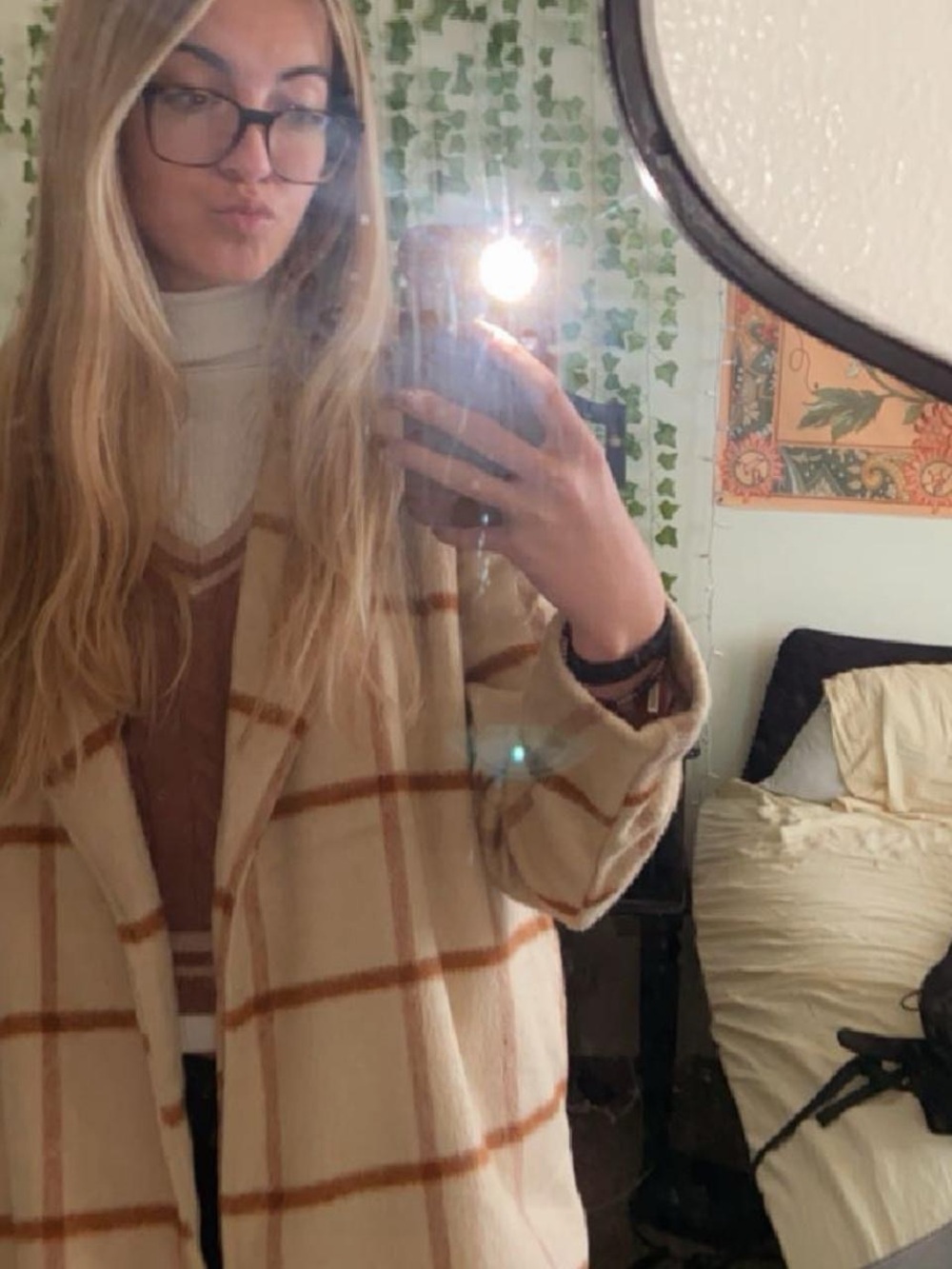 Joie Cream Plaid Open-Front Coatigan with Tan Windowpane